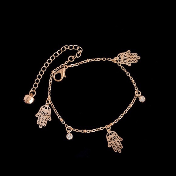 Hamsa Fatima Hand Multi Charm Gold Ankle Bracelet - Picture 3 of 3